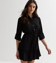 New Look Black Drawstring Tiered Mini Shirt Dress